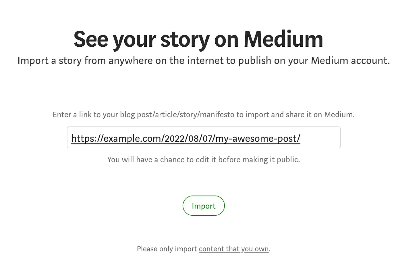 Importing a story into Medium