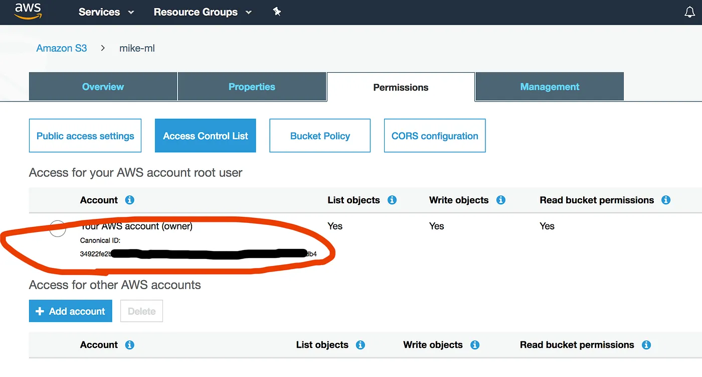 AWS S3 Console Canonical ID